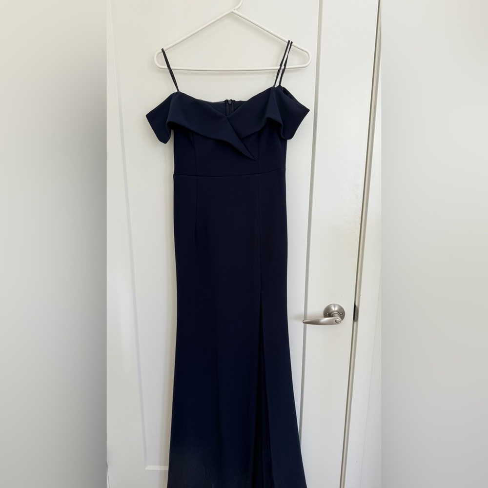Elegant Navy Blue Off-Shoulder Dress